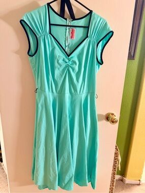PUG Pinup Couture Mint Green Heidi Dress Fit-and-Flare Dress with Black Trim